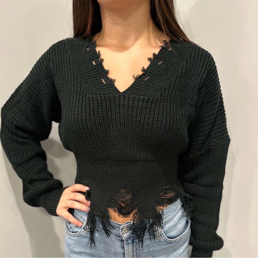 Black distressed sweater